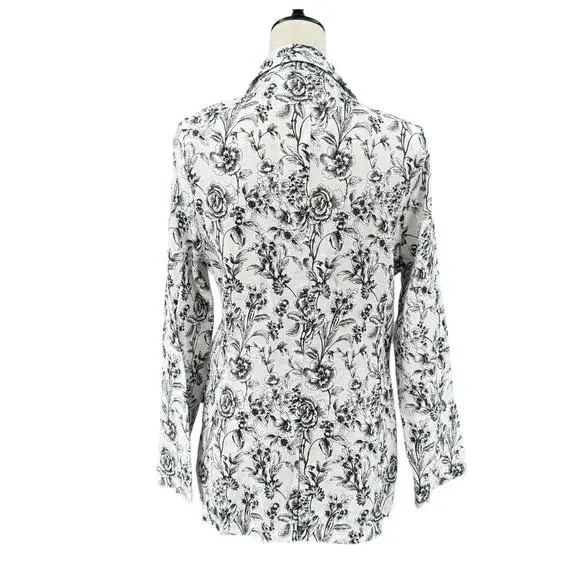 Joie Black & White Floral Print 100 Linen Longline Business Casual Blazer Jacket - Picture 3 of 12